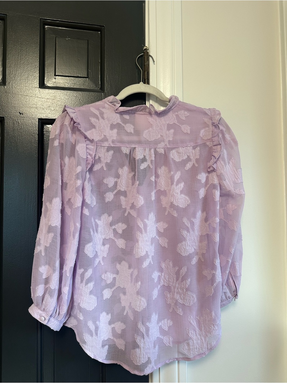 Anthropologie Maeve Mallory Lace Blouse Lilac Purple Ruffle Top S - Picture 6 of 11